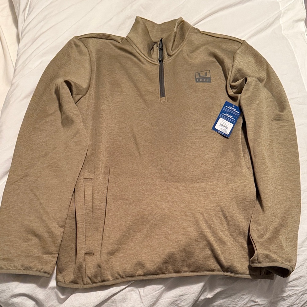 Huk Coldfront Quarter-Zip Pullover Green/Tan